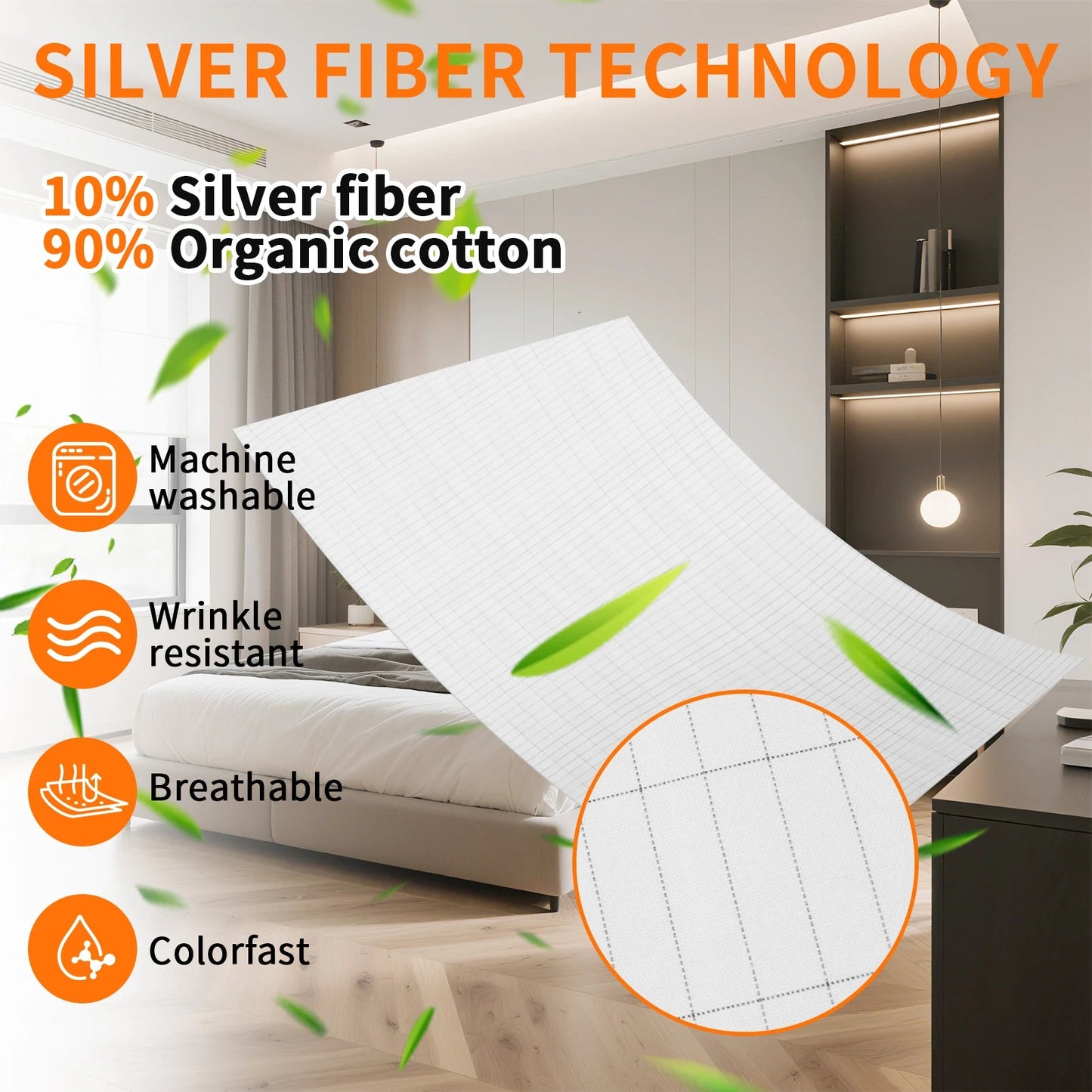 10% Silver Fiber Grounding Sheet Flat Bedsheet with Grounding Cord Organic Cotton Health Sheet Natural Wellness Release Stress - The Fluff Lab