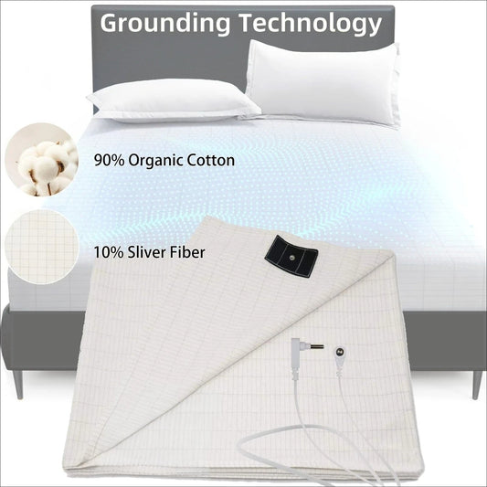 10% Silver Fiber Grounding Sheet Flat Bedsheet with Grounding Cord Organic Cotton Health Sheet Natural Wellness Release Stress - The Fluff Lab