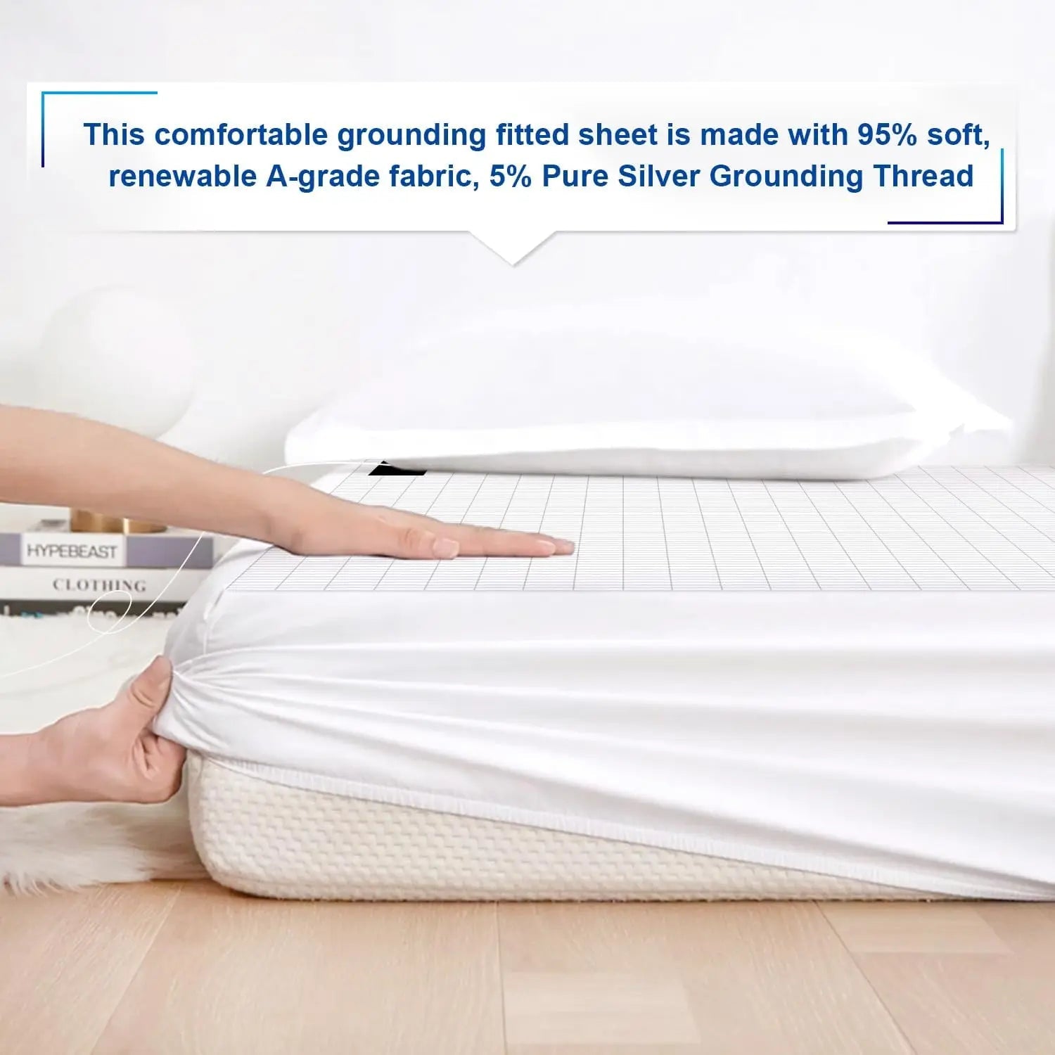 MAXSHARER Earthing fitted sheet Organic cotton with Conductive silver fiber Grounding bed sheet Fitted sheet for Nature Wellness - The Fluff Lab